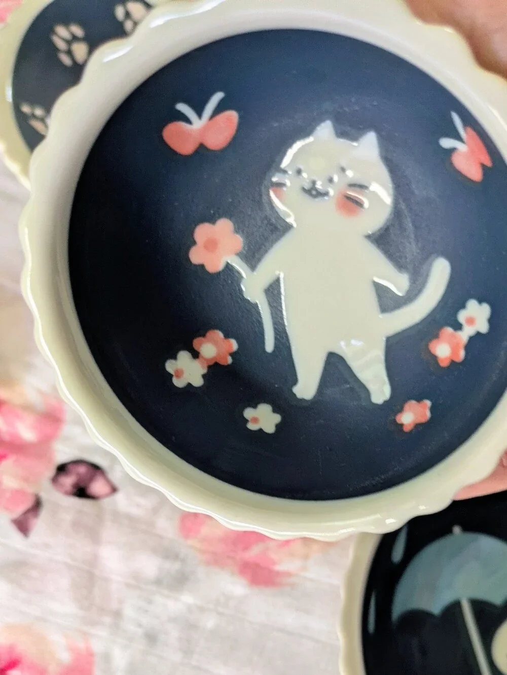 5 Piece Mino Ware Kawaii Kitty Cat Bowl & Plate set Made in Japan Kawaii kitty